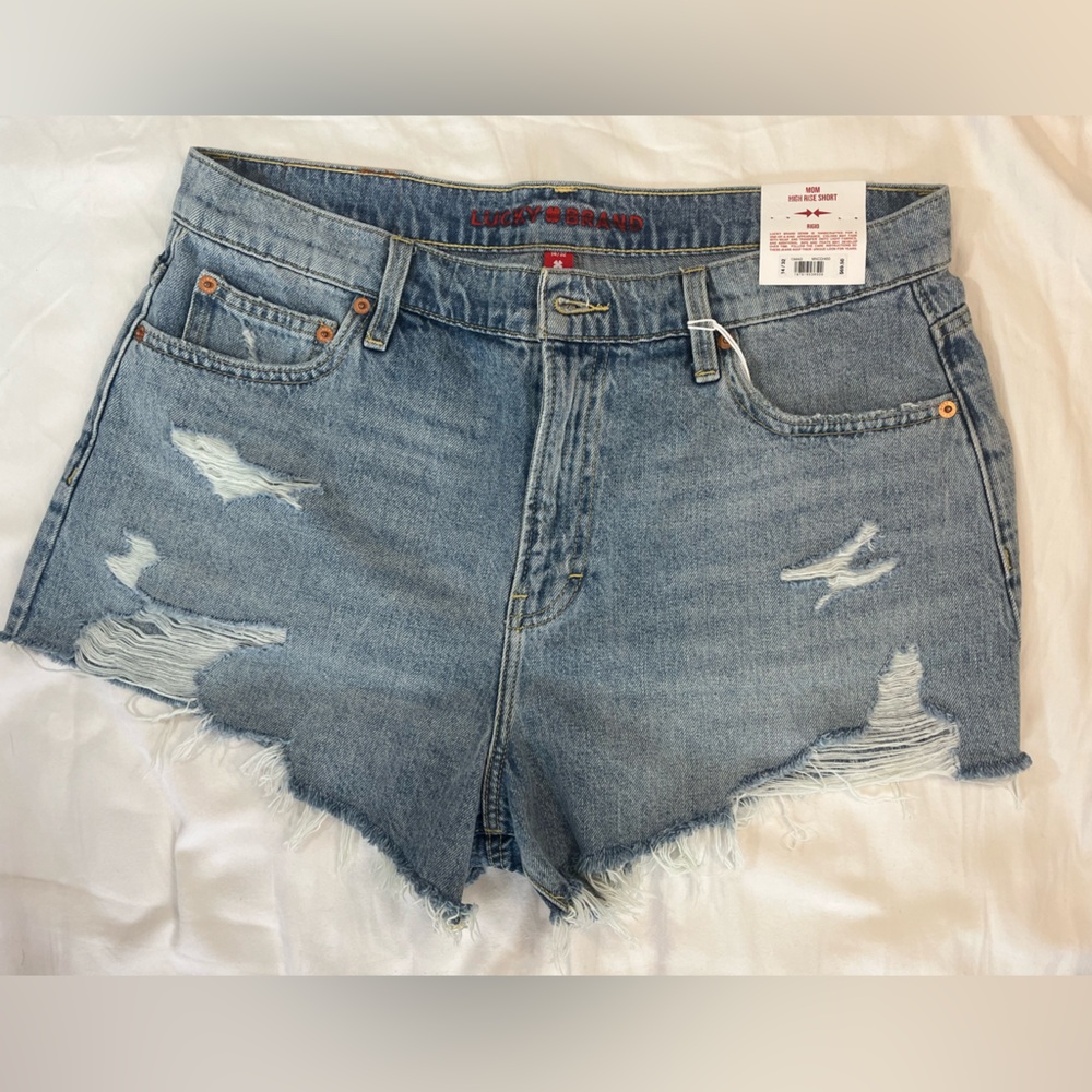NWT Lucky Brand High-Rise Cotton Mom Short Distressed Denim Shorts Women’s 14/32